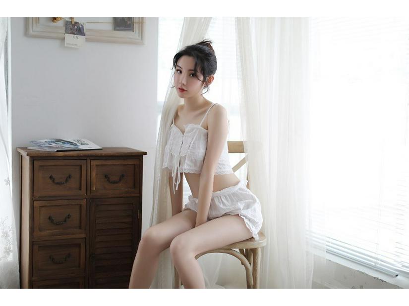 Night Listen Fragrance Lingerie: Sexy Backless Suspender Set with Split Pajamas & Sleep Pants for Women