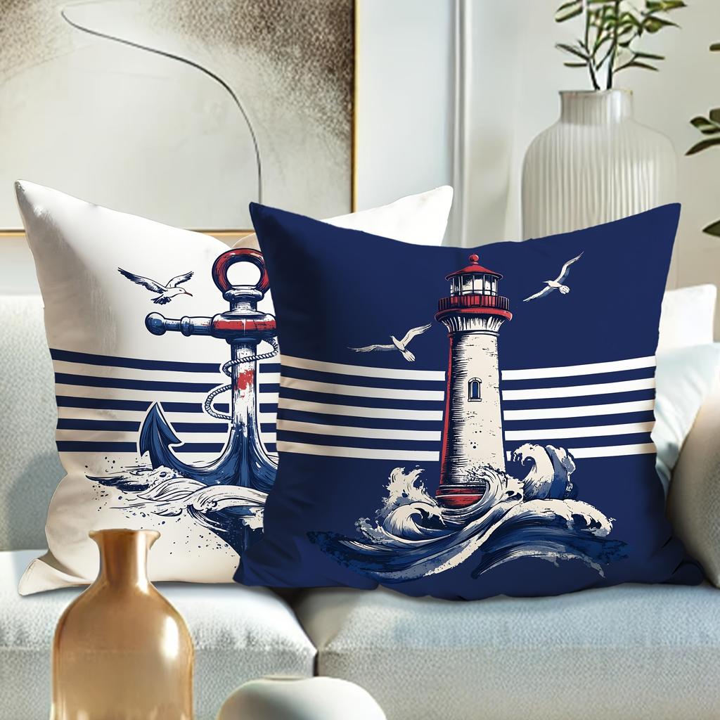Set da 4 Federe per Cuscini Stile Nautico Moderno Vintage con Chiusura a Zip 100% Adatte per Soggiorno Camera da Letto Divano Letto