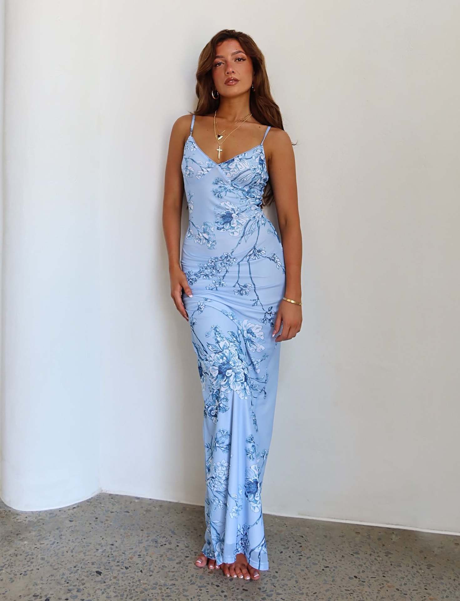 Женское длинное платье Holiday Ethos Slim Print Design Sense Halter Dress Женское платье S светло-синий