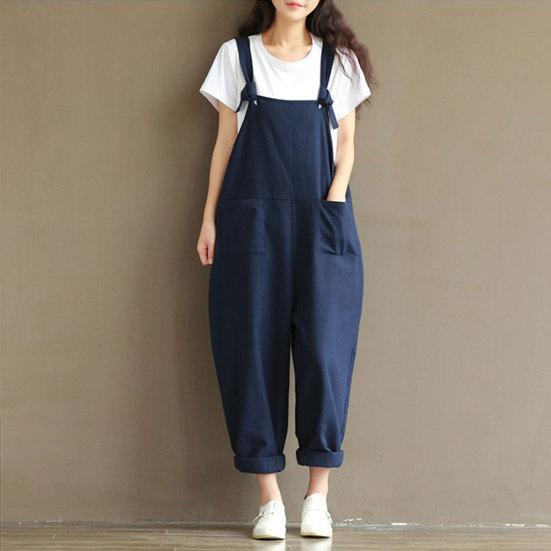 Einfarbige Damen-Overalls für Frühling und Sommer, lässig, lockere Trägerhose