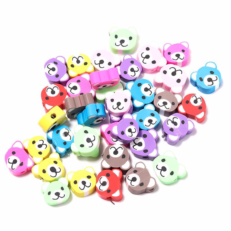 50 pcs Polymer Clay Animal & Fruit Style Mixed Color Flat Round Beads for DIY Bracelet Jewelry