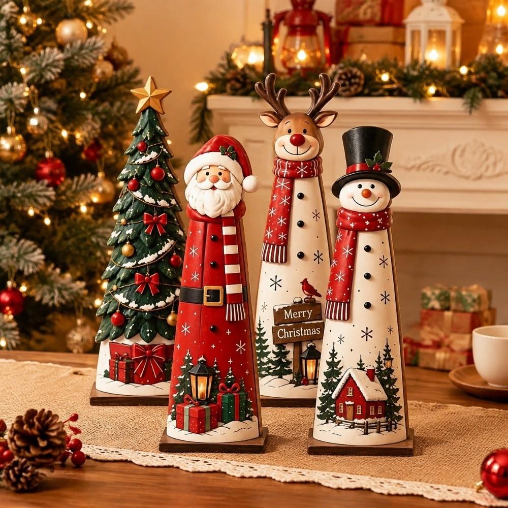 Wooden Christmas Tabletop Ornaments Santa Christmas Figurines Home Decor