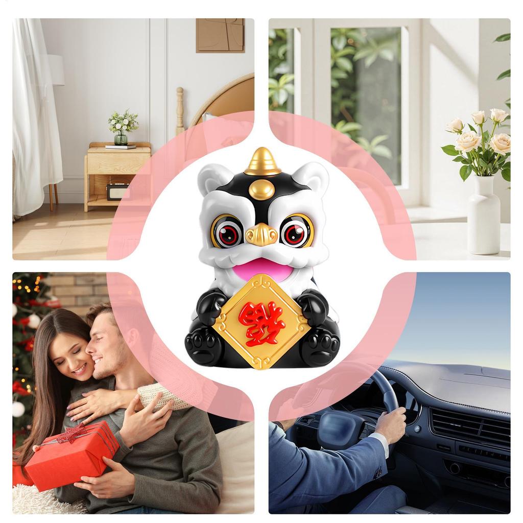 Cute Car Dashboard Figures Lunar New Year Solar Powered Lion Dance Desktop Decor Center Console Decor Figure For Drivers