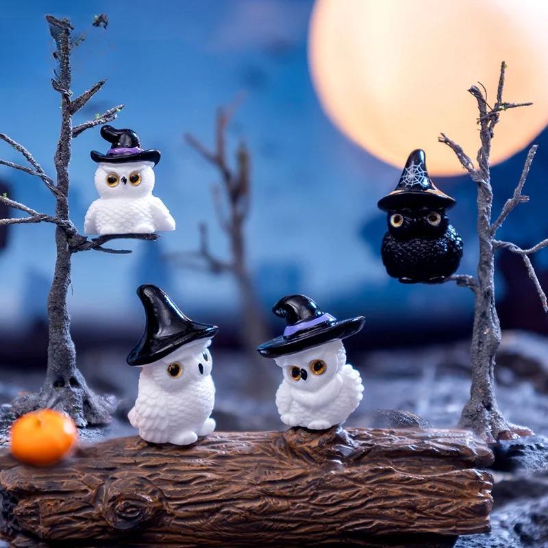 Mini Halloween Ornament Miniature Cartoon Witch Ghost Pumpkin Figurine Car Interior Desktop Decor Witch Pumpkin Small Ornaments