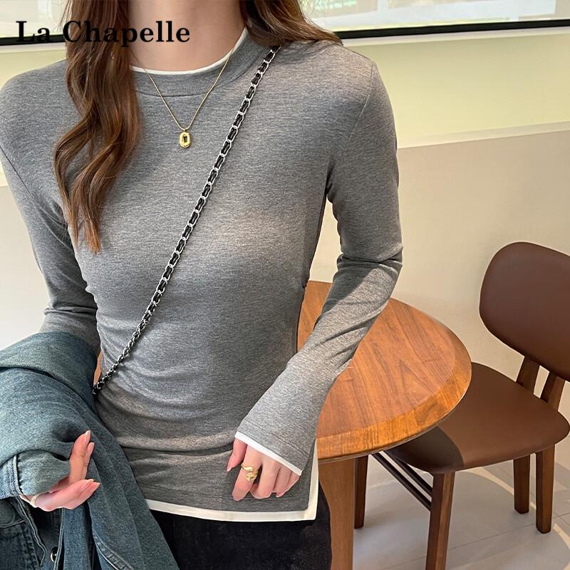 La Chapelle Women s Faux Two-Piece Asymmetrical Colorblock Long-Sleeve T-Shirt L