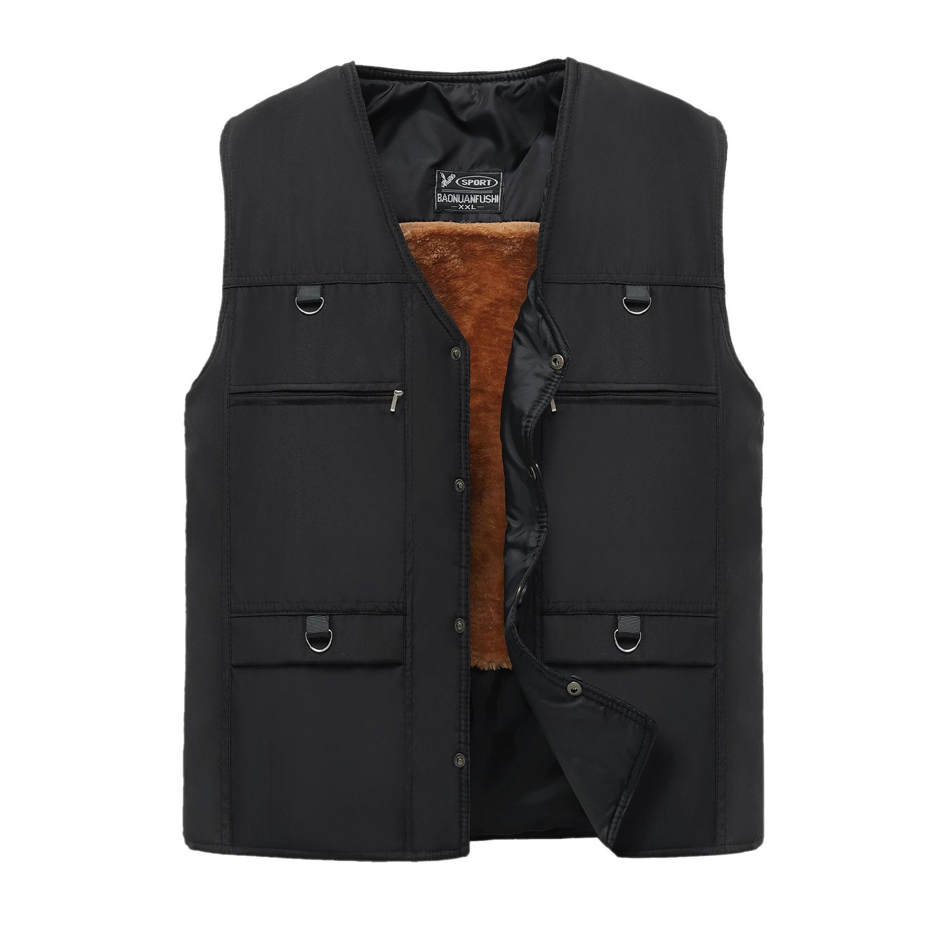 

Мужской зимний жилет на флисовой подкладке с несколькими карманами XXL (120-150 jin) чёрный