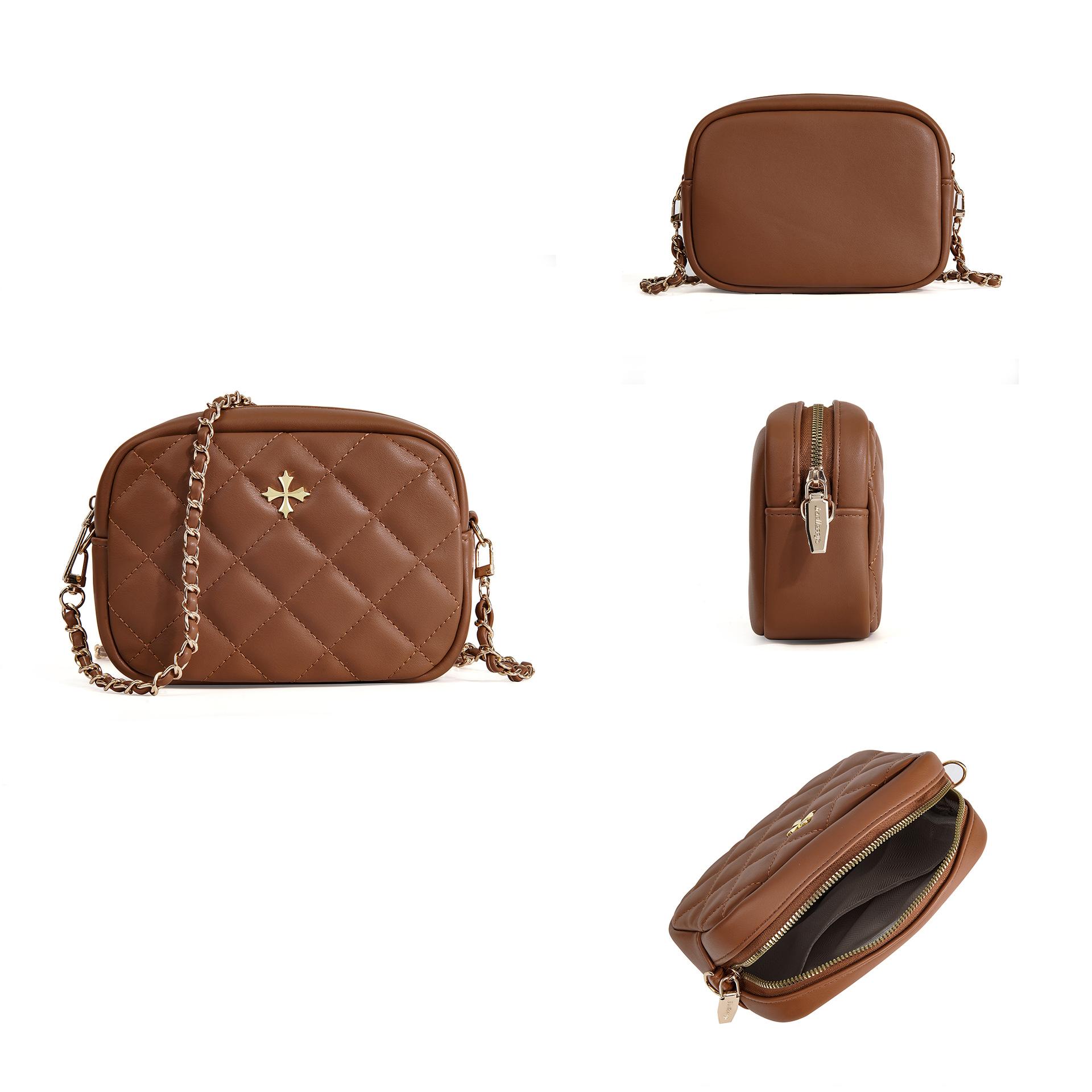 Mobile phone bag, messenger girl, small and exquisite summer small square bag, women s leather large-capacity zipper small satchel small bag one size коричневый