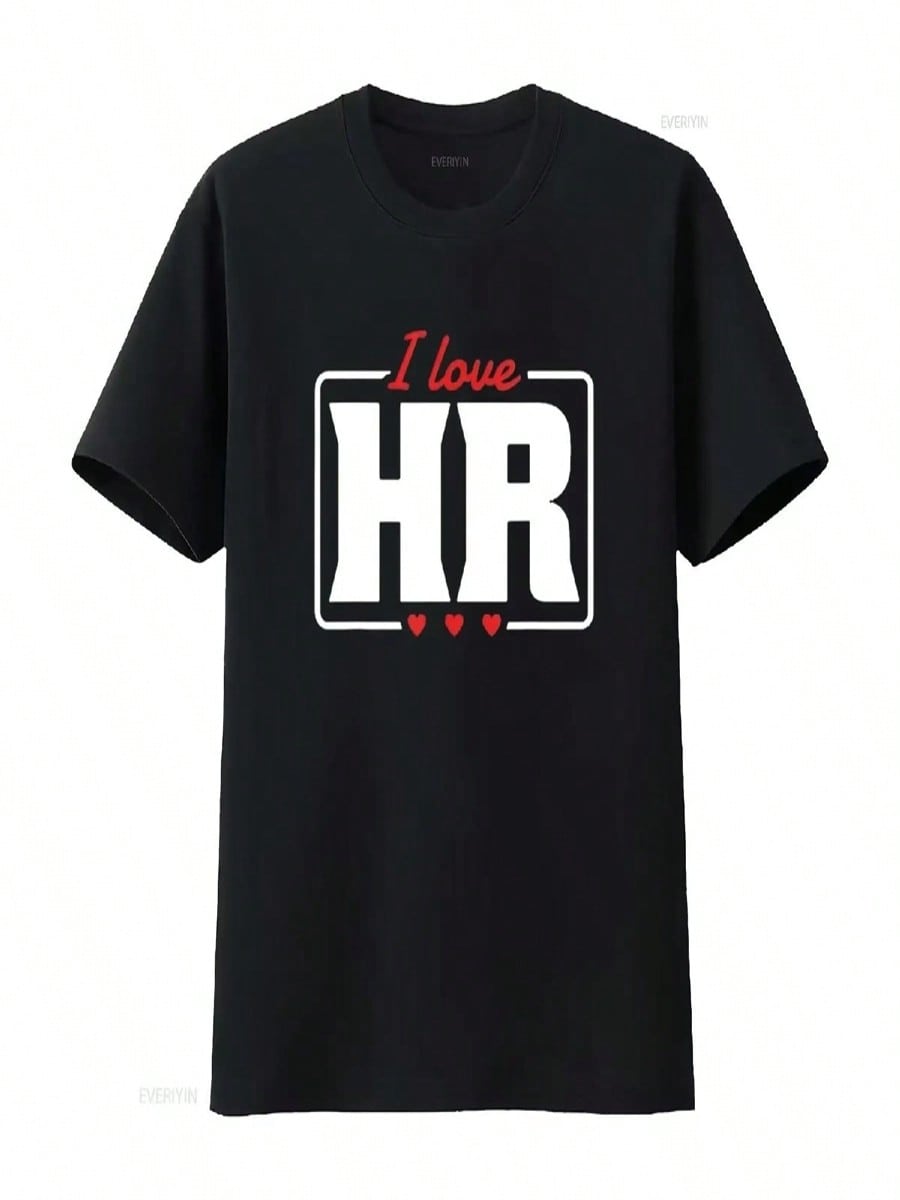 I Love HR Heart Design Human Resources T Shirt Black Vintage Washed Casual Homme Comfortable Soft Fashion Versatile Graphic S разноцветный
