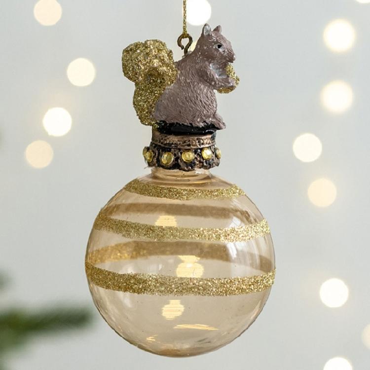 Ornamenti di Natale in Vetro Premium con Forme Creative a Goccia e Scoiattoli e Dettagli Dinamici di Glitter