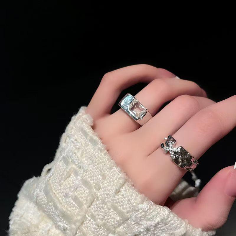 Niche Design Sense, High Sense Ins Cold Wind, Star Light Opening Ring, Schoolgirl Zircon Cross French Texture