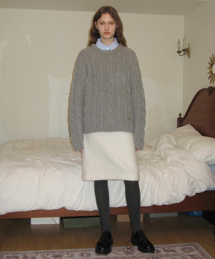 SINOON Two-Way Cable Turtleneck Knit (Melange Grey)