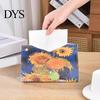 Desktop Napkin Container PU Leather Tissue Box Cover with Wild Rose/Sunflower Pattern, Foldable Organizer, Holder Reusable Storage Case, Facial Paper