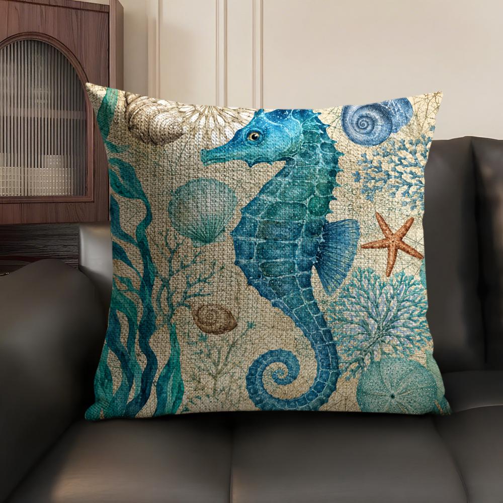 Marine Animals Cushion Cover Linen Organic Fabric DoubleSided Printing Sofa Breathable Home Decor Gift Pillow Case