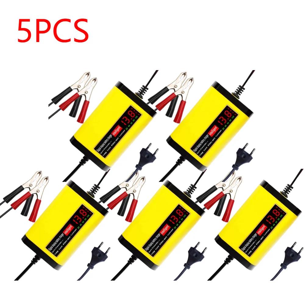 6-1PCS 12V Car Battery Charger 220V 110V LED Display Short Circuit Protection Power Charger Car Charger for Motorcycle EU/US/UK