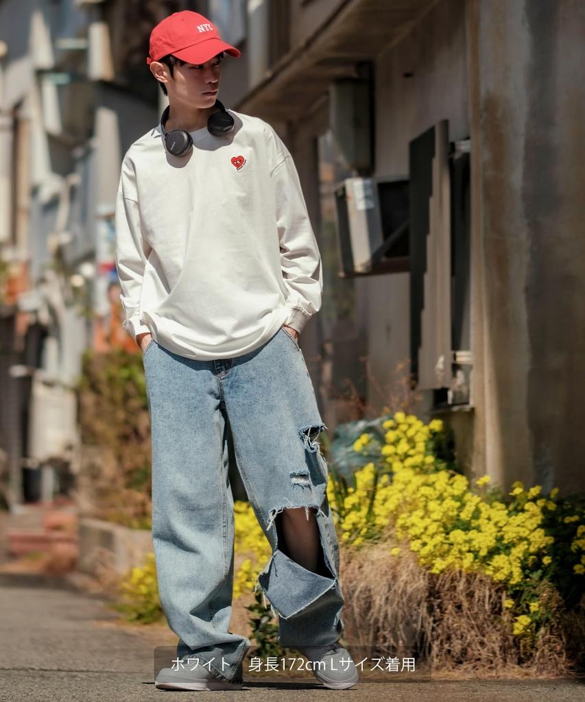 [IMPROVES] [SIDEWAYSTANCE] Embroidered Heart Long Sleeve T-Shirt