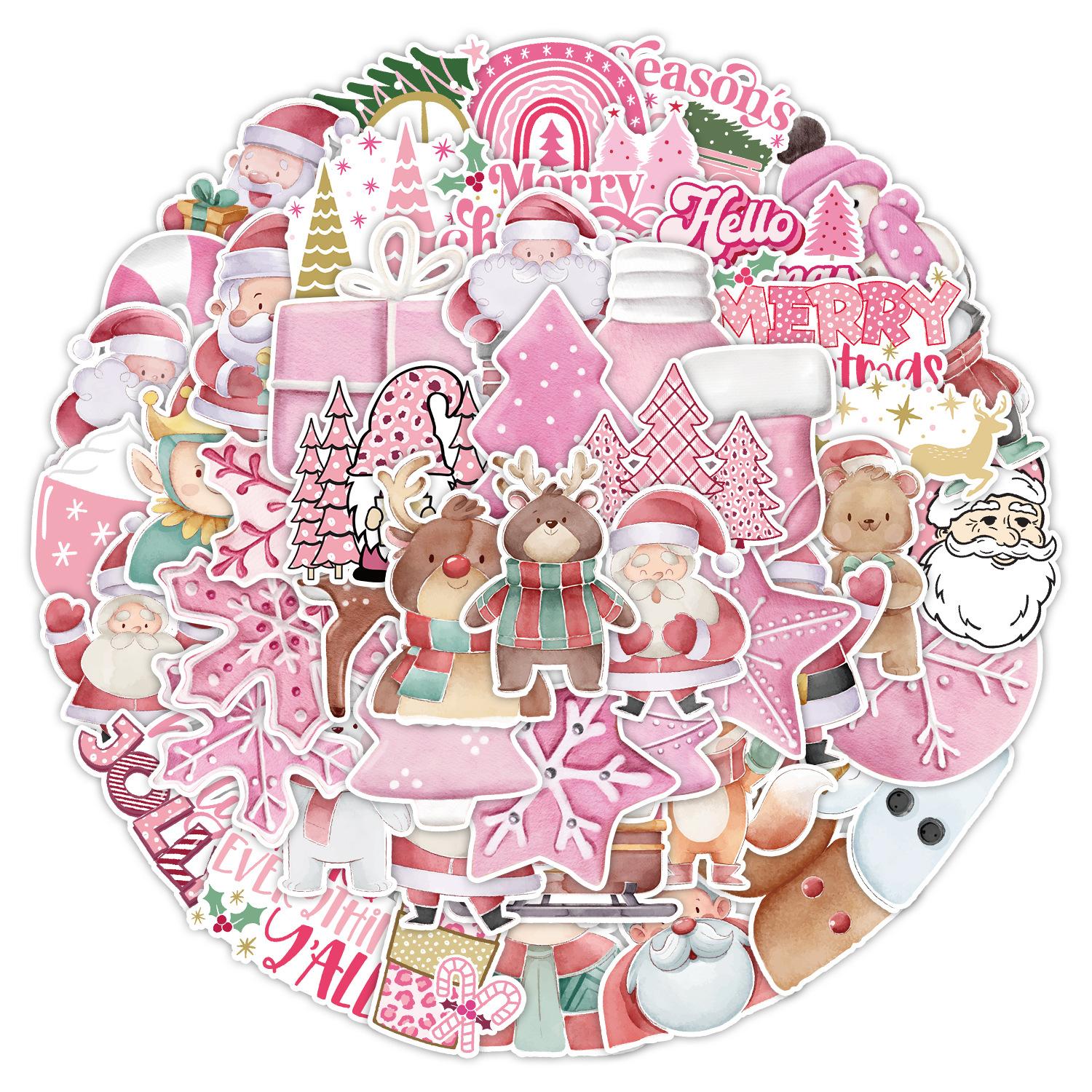 

50 Pink Christmas Doodle Stickers Suitcase Car Laptop Mobile Phone Waterproof Decorative Stickers