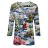 3/4 Sleeve Shirts For Women Print Christmas Tees Blouses Casual Plus Size Basic Tops Pullover