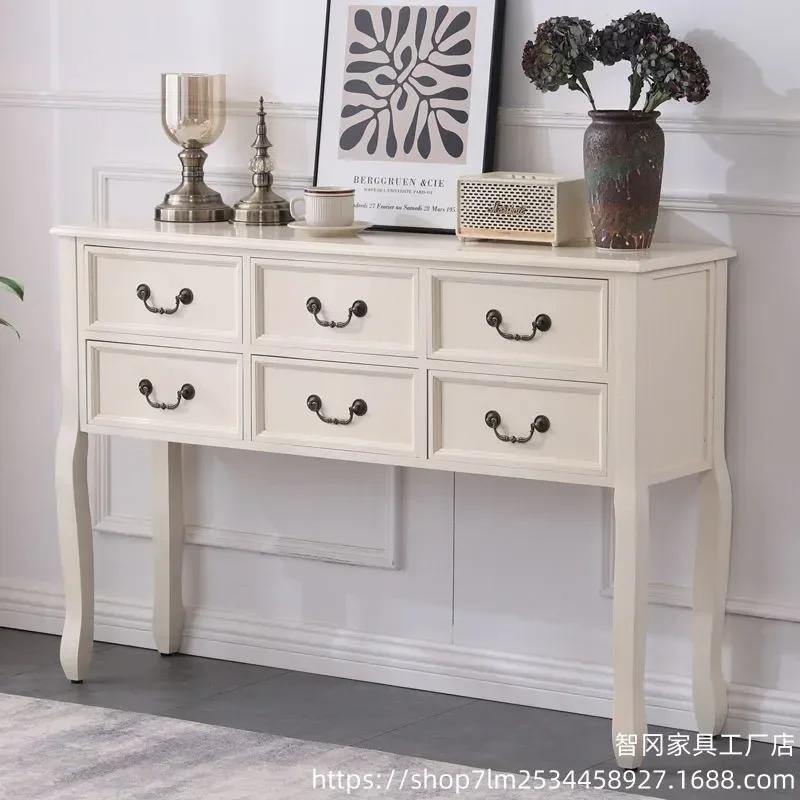 W2557 Retro Solid Wood Console Table for Entrance American Decorative Double Drawer Tables Light Luxury Living Room Table for Ho