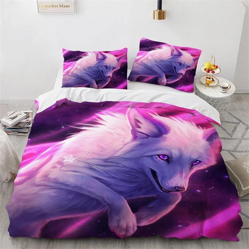 3D Animal Duvet Cover Microfiber Wolf Fox Elk Bedding Set Wild Animals Comforter Cover King Queen For Teen Adults 2/3pcs