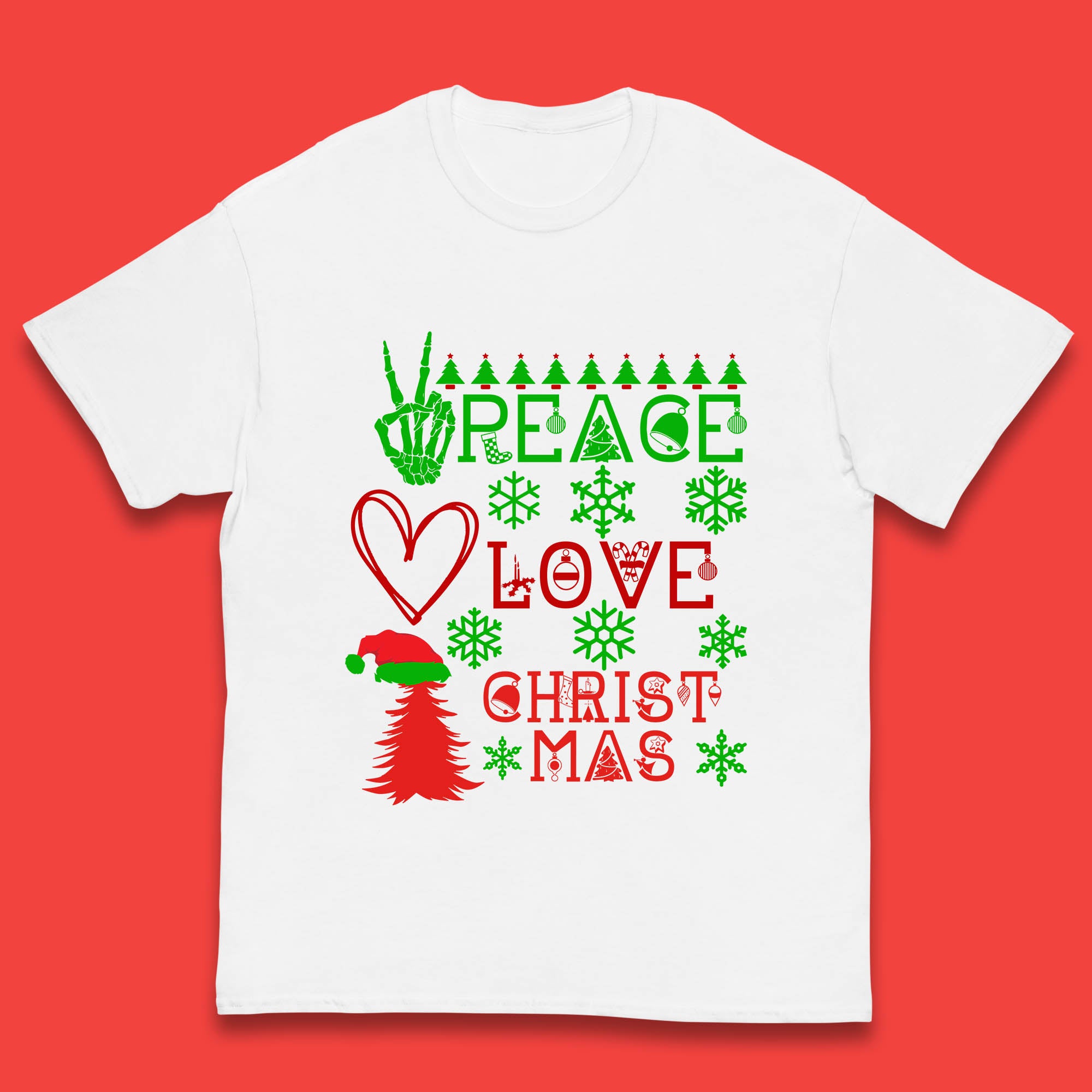 Peace Love Christmas Kids T Shirt Christmas Santa Hat Top 130