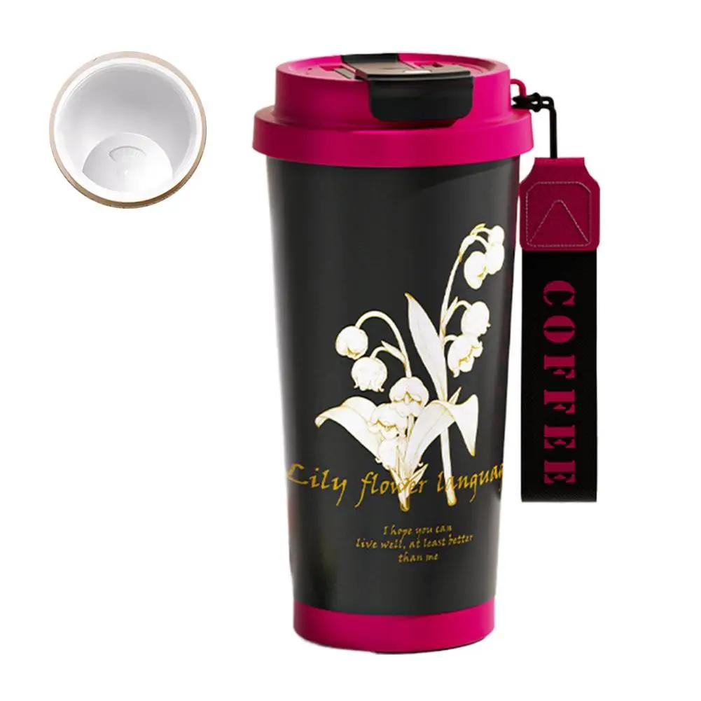 

530ml Lily Of The Valley Mug Stainless Steel Kawaii Flower Thermal Tumbler Coffee Tumbler Cup Gift Water Birthday K2X2