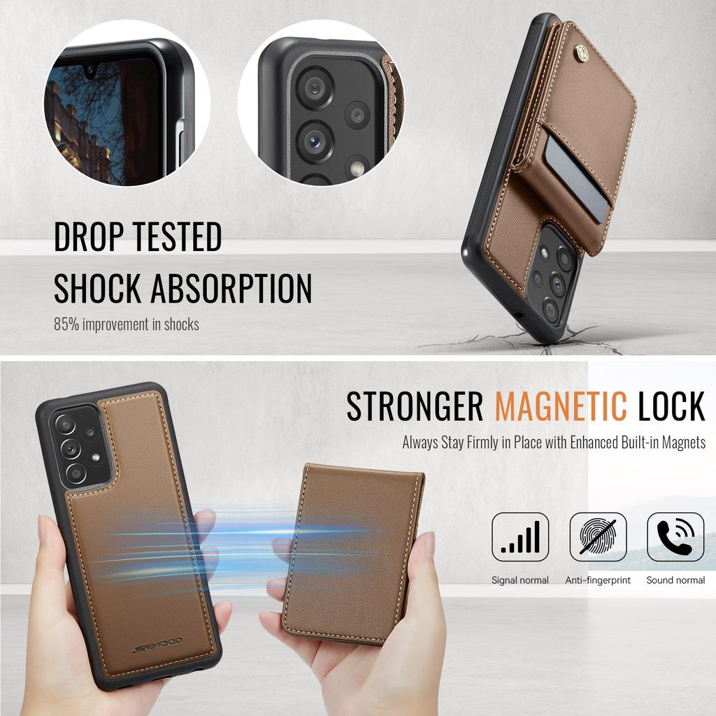 Pro Samsung Galaxy A33 5G Kožený zadní kryt Kompatibilní s MagSafe JEEHOOD J06 Pouzdro na telefon s kapsou na karty Blokování RFID