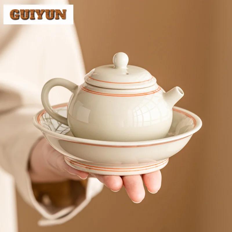 150ml Hand Drawn Double Line Ceramic Teapot Antique Plant Ash Galze Pot Tea Brewing Kettle Tieguanyin Tea Services Supplies Gift