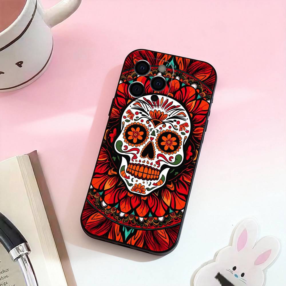 Mexican Catrina Skull  Phone Case For iPhone 17,16,15,14,13,12,11 Plus,Pro Max,Soft Silicone Black Cover
