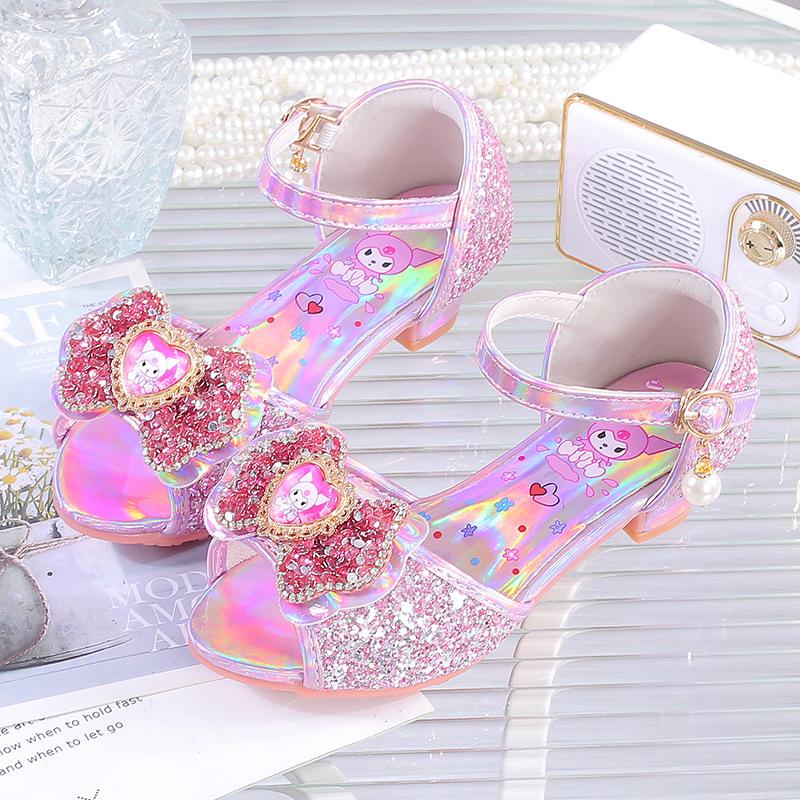 Girls sandals princess shoes 2025 new summer children's crystal shoes baby high heels soft sole little girl summer