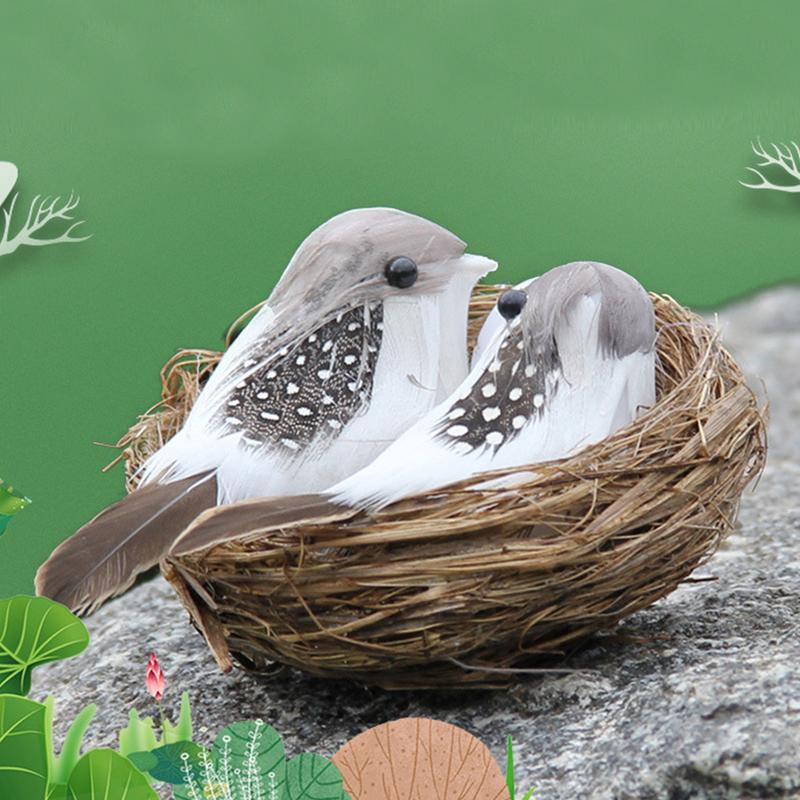 Realistic Feathered Birds Artificial Bird Nest Artificial Craft Birds Garden Parties Lawn Ornament Creative Tree Decoration