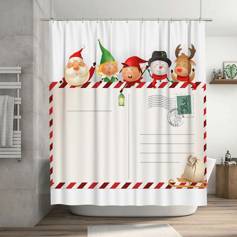 

Tu Christmas Shower Curtain Festive Holiday Bathroom Decor Santa Claus Reindeer Snowflakes Winter Themed Waterproof Fabric Home W60H190(CM)-1 Pcs