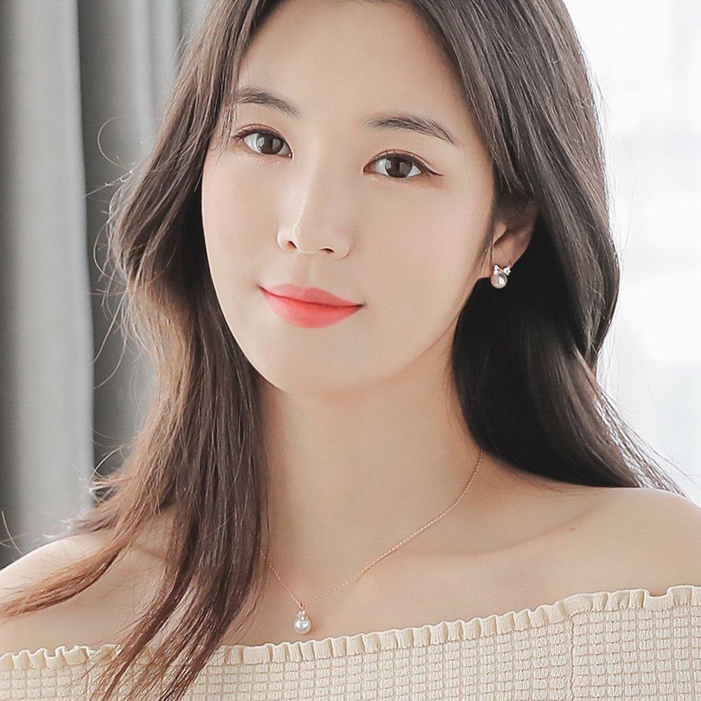 J.Lauren N0933 Ribbon Cubic Rose Gold Pearl Necklace