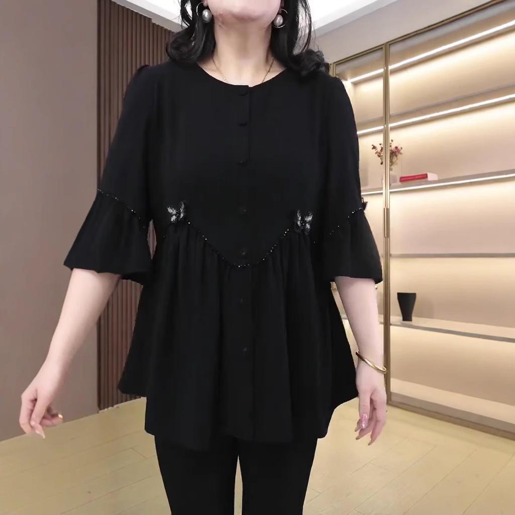 2025 European Style Chiffon A-Line Plus Size Slimming Top for Women
