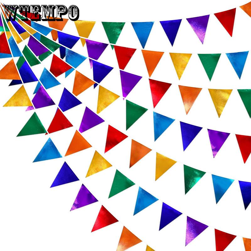 WTEMPO DIY Bunte Dreiecksflaggen Wimpelketten für Festliche Karneval Weihnachten Geburtstag Hochzeit Halloween Feiertage Innen Außen Partyzubehör