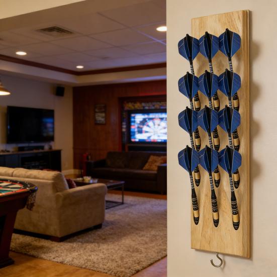 Duvara Monte Edilebilir Dart Tutucu 12 Dart'a Kadar Sığar Yer Tasarrufu Sağlayan Yumuşak Çelik Dart Düzenleyici Metal Kancalı Ahşap Saklama Rafı Dart Aksesuarları