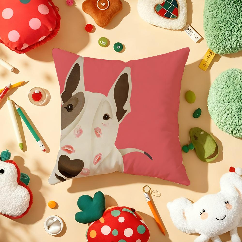 Cartoon Bull Terrier Series Pillow Case Plush Fabric Soft Double-Sided Printed Sofa Warm Winter Home Gift Cushion Cover