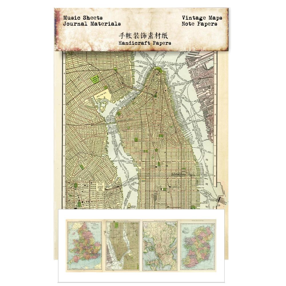 

4sheets Old Voyage Map Material Background Paper Junk Journal Diary Planner Scrapbooking Decorative DIY Craft Paper Photo