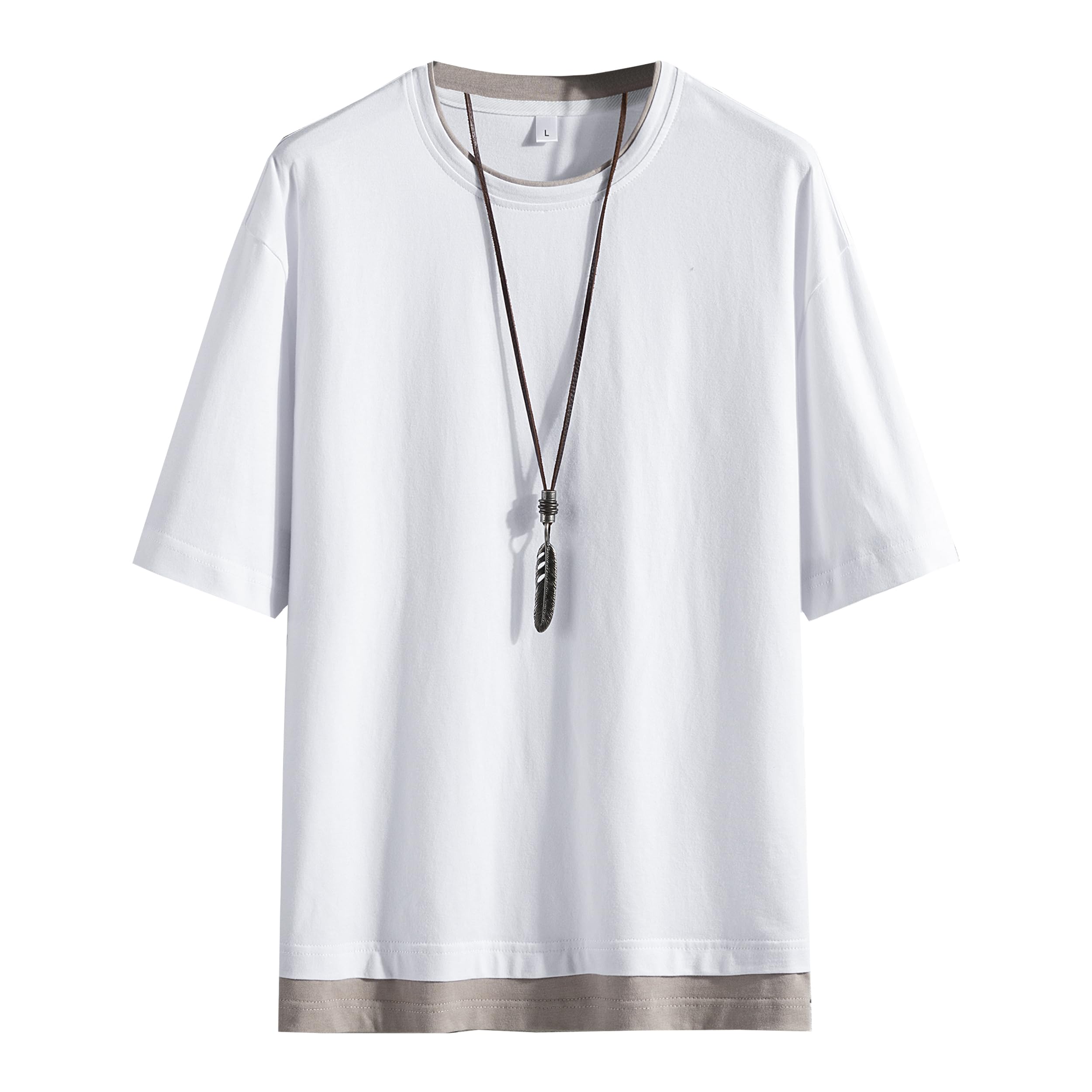 

Short Layered Large Loose Summer White XXL [Hiboss] Men s T-shirt, Sleeve, Plain, Style, Size, Fit, 5/8 Sleeve, Men s Clothes,