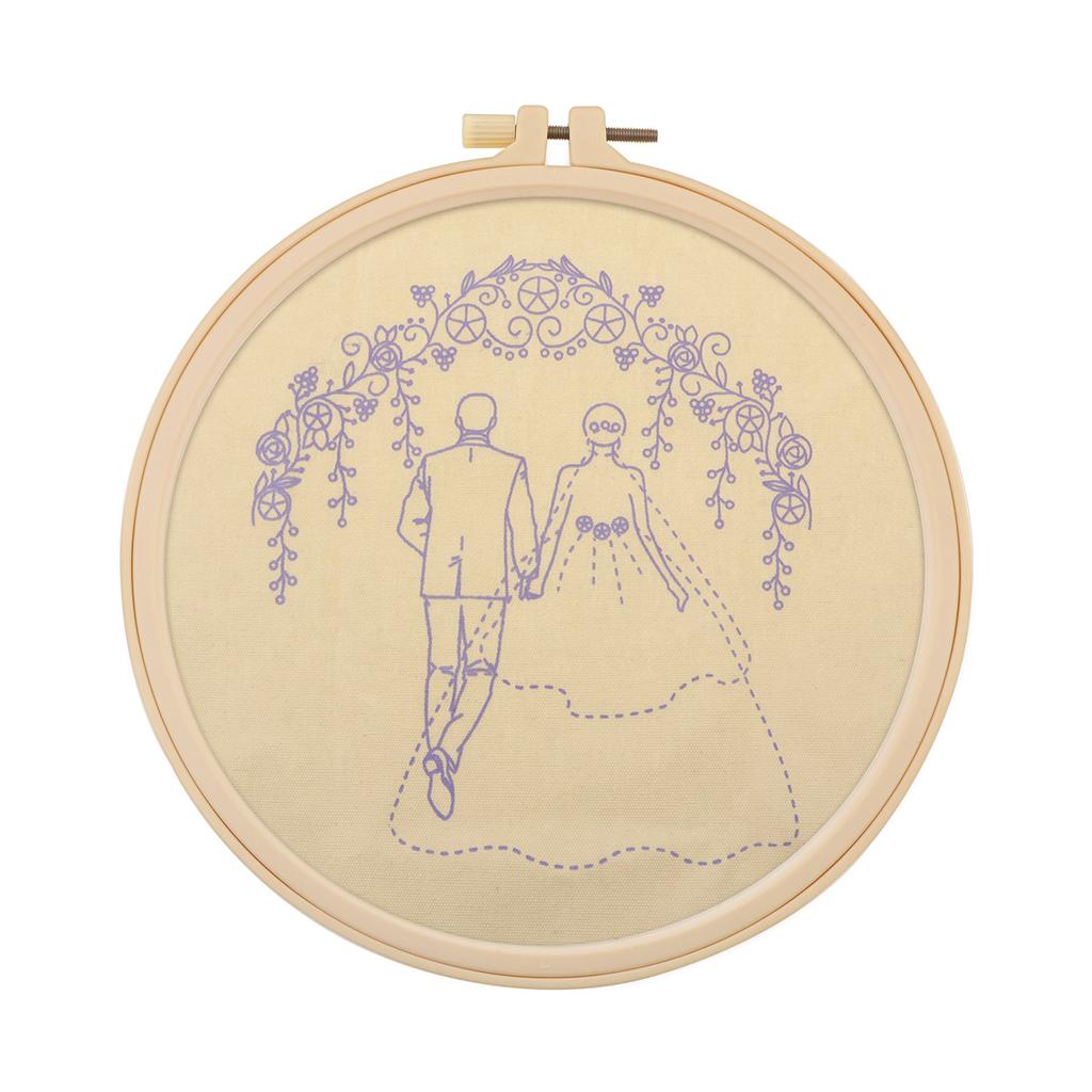 3 Pack Cotton Embroidery Starter Kit, Couple Themed Stamped Cross Stitch Set with Hoop, Pattern Fabric and Guide for Beginners