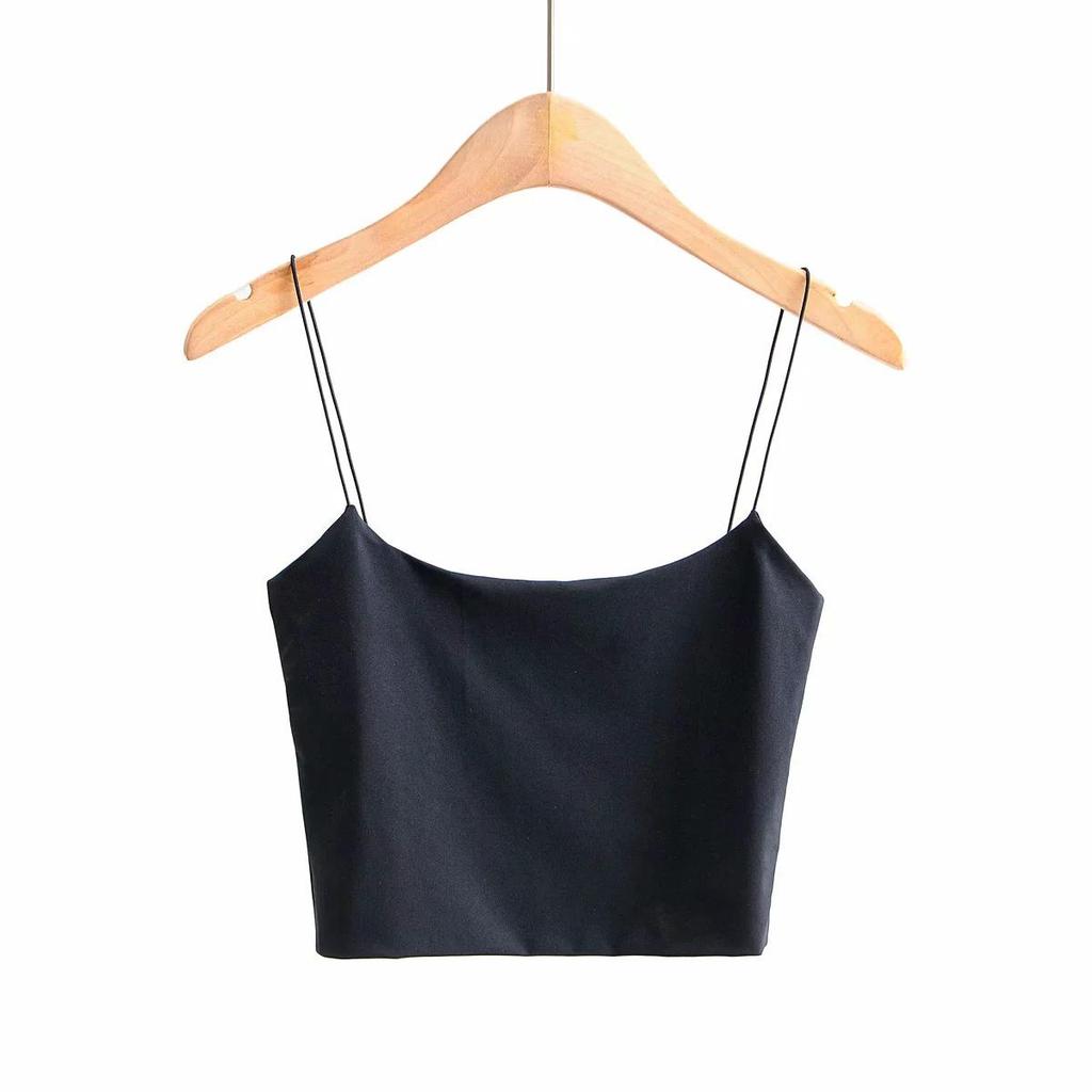 2023 Spring/Summer U-Neck Slim Vest Top In Pure Color with Thin Suspenders for Women