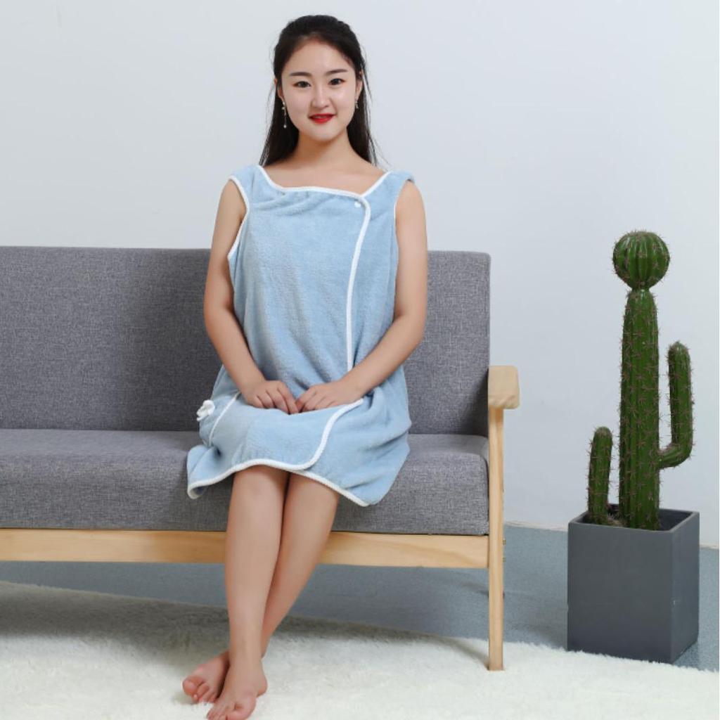 Saia Toalha de Banho Vestível Feminina - Grossa, Estilo Regata com Alça, Roupão de Banho Tamanho Grande