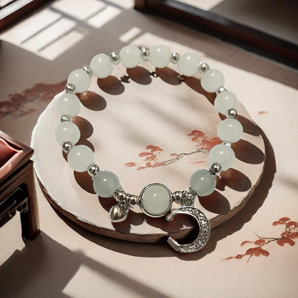 2025 Jadeite Green Jade Rabbit Bracelet: High-End Chinese Style, Year of the Snake, Elegant Women's Niche Beaded Design