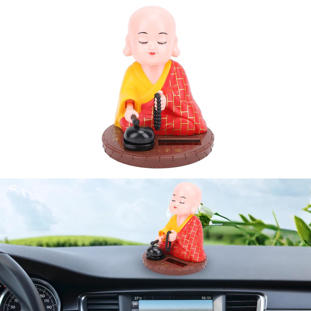 Little Monk Solar Figurine Funny Auto Nodding Knocking Chinese Monk Statue Toy Dashboard Ornament for Car Desktop Decor