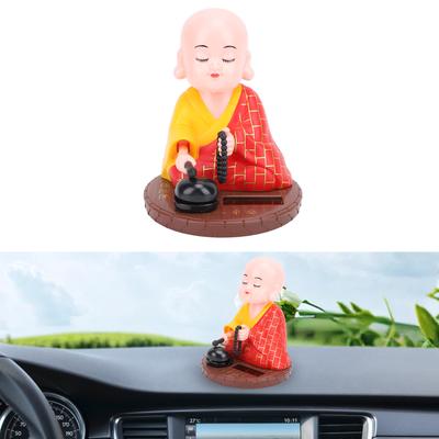 Little Monk Solar Figurine Funny Auto Nodding Knocking Chinese Monk Statue Toy Dashboard Ornament for Car Desktop Decor