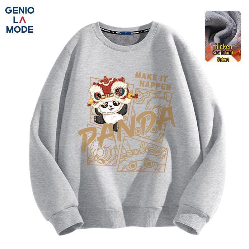 GENIOLAMODE Men's Chinese Trend Panda Fleece Lined Crewneck Sweatshirt
