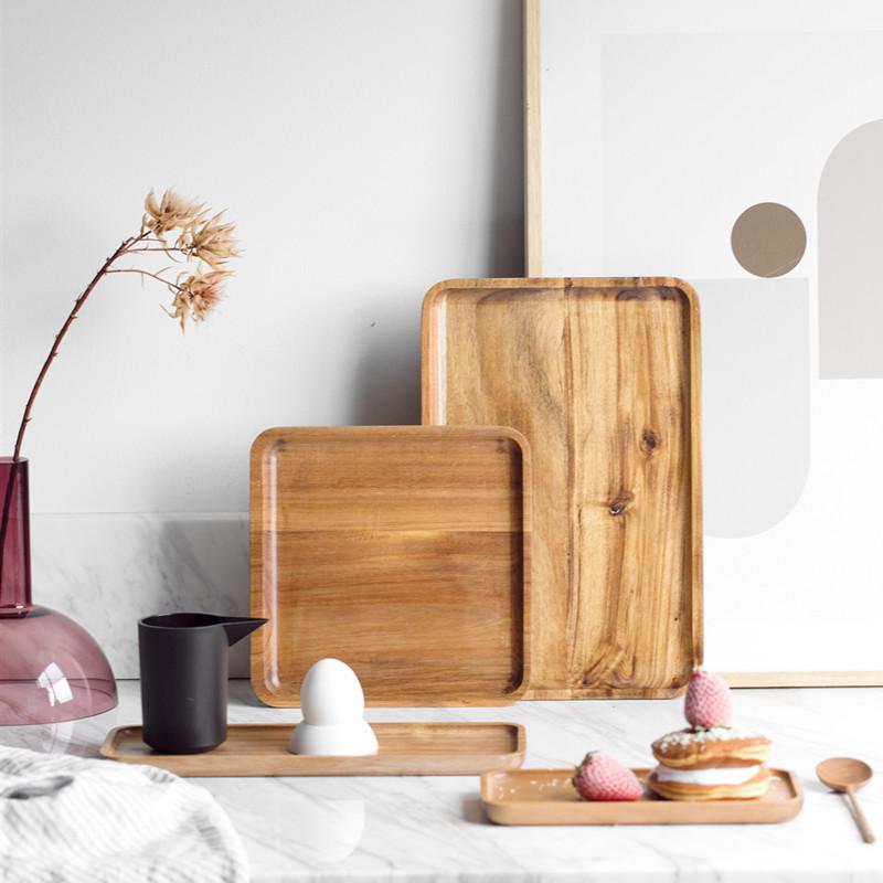 Acacia Wood Tray Solid Wood Tray Rectangular Wooden Tray Disc Japanese Tea Tray Barbecue Snack Cake Wooden Plate