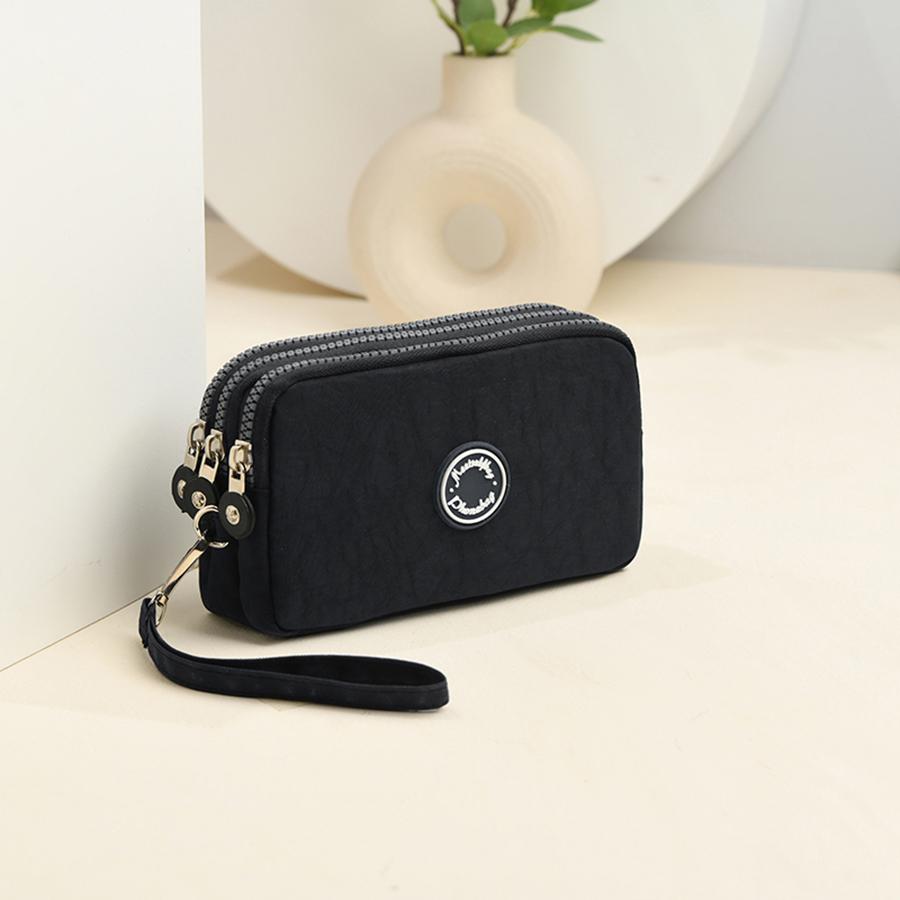 Modische Unifarbene Dreifach-Reißverschluss Große Kapazität Damen Clutch Geldbörse Reise Tragbar Beliebt Reißverschluss Münzbörse Handy Geldbörse