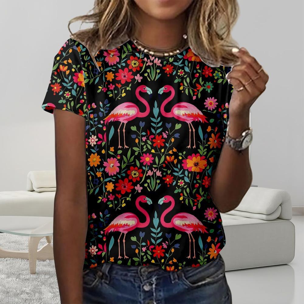 Floral Comfortable Stylish Simple Cartoon Short Sleeve T-Shirt Women's Digital Printing Slim Top
