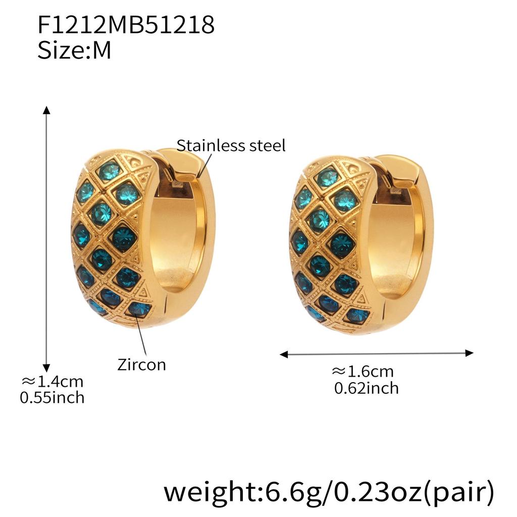 18k Gold-Plated Stainless Steel Plaid Zircon Earrings