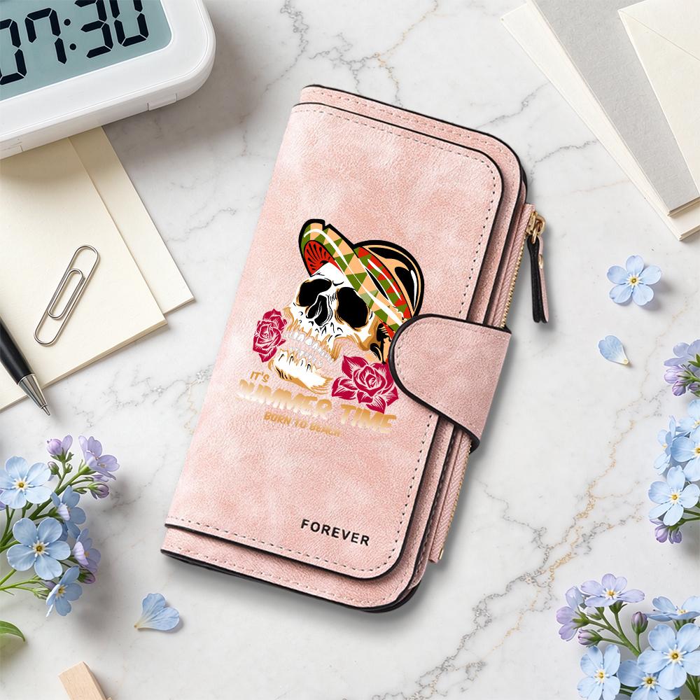 Skull Pattern Long Wallet Multi Card Slots Casual Fashion Portable Daily Use Purse